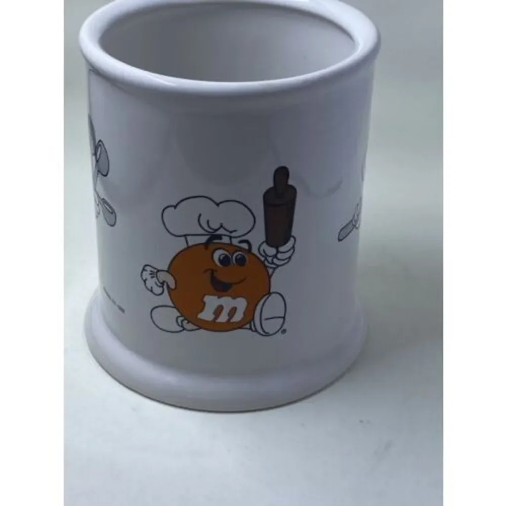 M&M’s Chef Ceramic Utensil Holder White Kitchen Canister Vintage Candy Decor